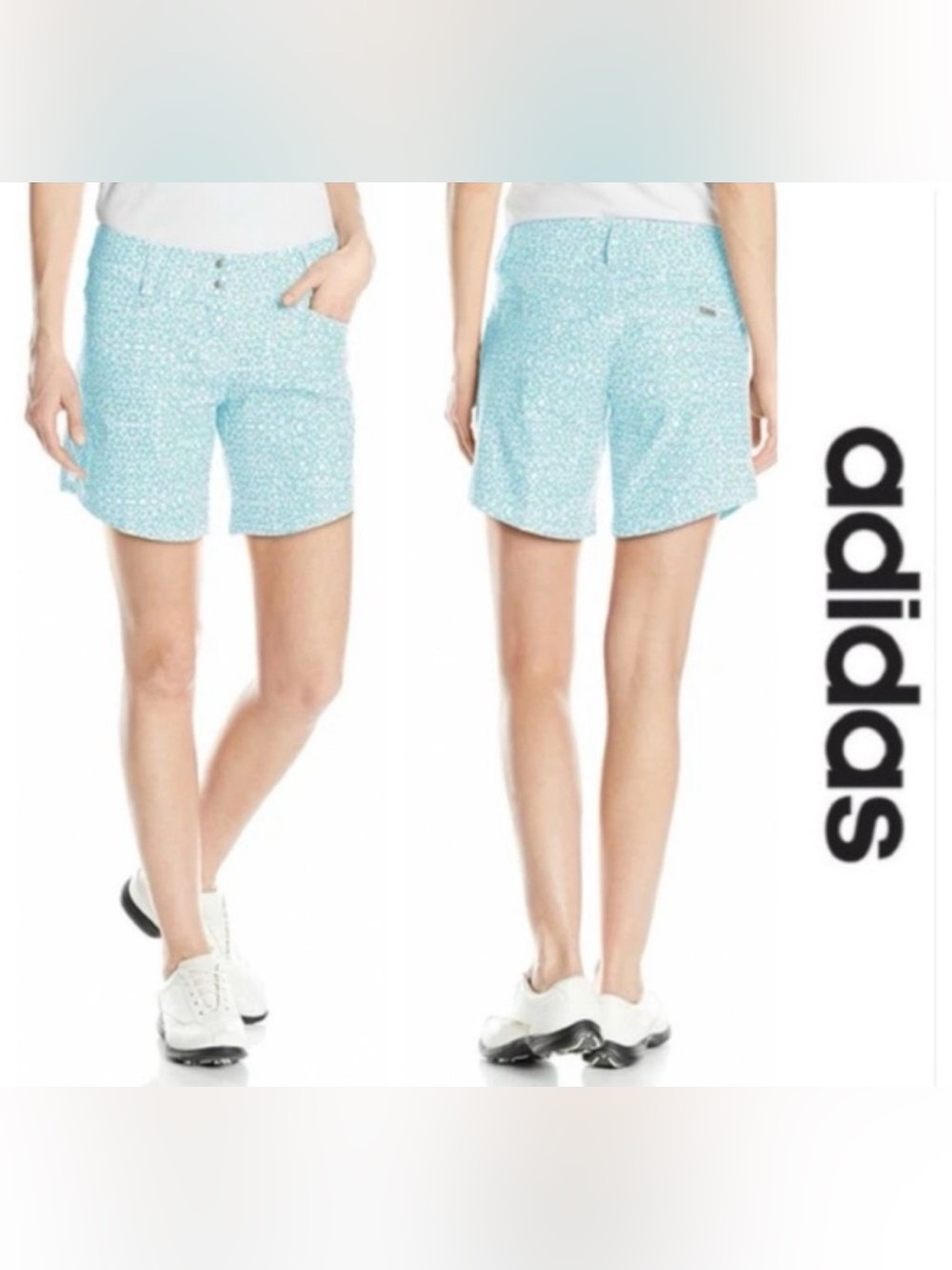 adidas Golf Turquoise White Geo Print Women's Sz 2 XS Athletic Casual Shorts